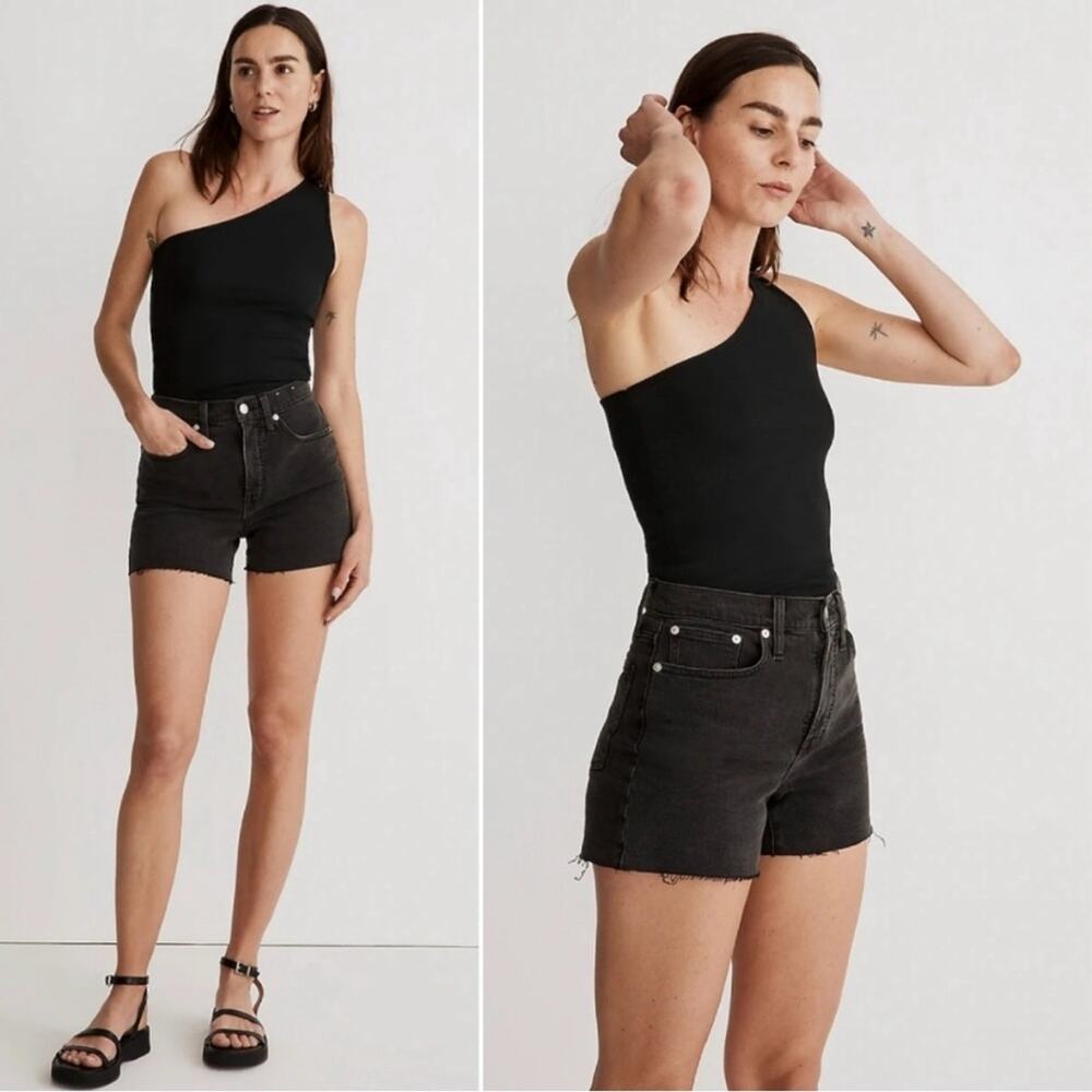 Madewell High-Rise Denim Shorts Jean cotton stretch high waisted gray black zip